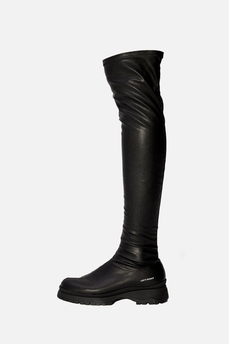 span leather thig-hogh boots - black